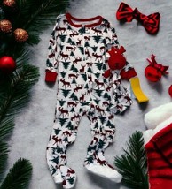 NWT Max &amp; Olivia mini Baby Size 18M Christmas Footed Pajamas  w/ Reindee... - £13.99 GBP