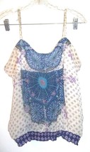 Wet Seal Ivory with Blue and Lavender Circular Print Top Adjustable Straps Jrs L - £17.97 GBP