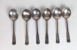 Stratford silverplated set of 6 soup spoons vintage monogramed M on handle - $19.79