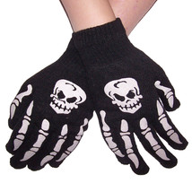 Black Skull Skeleton Fingers Gloves Teen Costume - £4.25 GBP