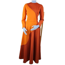 Vtg 70s Psychedelic Dress Womens 10/12 Wavy Orange Long A-Line Homemade ... - £231.25 GBP