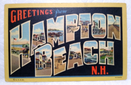 Greetings From Hampton Beach New Hampshire Big Letter Postcard Linen Curt Teich - £6.35 GBP