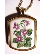 Vintage AVON Guilloche Green Enamel Floral Pendant on Chain - £36.08 GBP