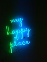 New My Happy Place Neon Sign Room Artwork Acrylic Light Gift 20&quot;x15&quot; - £186.21 GBP