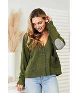 Heimish Army Green Long Sleeve V Neck Button Down Cardigan Sweater - £30.60 GBP
