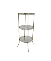 Vintage 70s Mid Century Modern MCM 3 Tier Metal Glass Plant Stand Holder Gold - £197.08 GBP