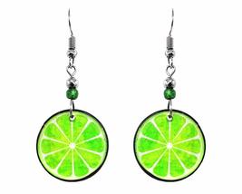 Lime Fruit Graphic Dangle Earrings - Womens Fashion Handmade Jewelry Food Themed - £14.34 GBP