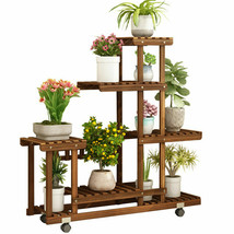 5-Tier Rolling Flower Rack Wood Plant Stand Casters 10 Pots Bonsai Displ... - £54.34 GBP