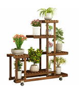 5-Tier Rolling Flower Rack Wood Plant Stand Casters 10 Pots Bonsai Displ... - £53.15 GBP