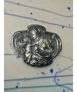 Vintage sterling silver pendant &amp; pin Cherub handing jewel to lady - €49,08 EUR