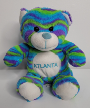 Atlanta GA Striped Bear Fiesta 9&quot; Plush Blue Green Purple Tie Dye Stuffed Animal - £10.38 GBP