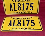 2 Matching LICENSE PLATE For Virginia ANTIQUE Vehicle AL8175 Car Unused - $29.65