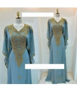 Stylish Moroccan Dubai Kaftans Abaya Farasha Dress Handmade Long Gown Pa... - $90.00