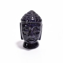 Natürlicher blauer Sandstein Buddha Gesichtsform geschnitzter loser Edelstein... - $35.90