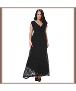 Long Plus Size Sleeveless Black Lined Lace Maxi W/ Ribbon Tied Empire Wa... - £110.25 GBP