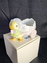 Vintage Signed Geo Z Lefton Baby Chick &amp; Egg Cart Trinket Candy Dish Foil Label - £42.95 GBP