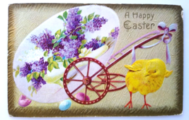 Easter Greetings Postcard Giant Painted Easter Egg Baby Chick Gold Metal Ser 300 - £5.25 GBP