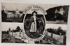 Welsh Greetings from City of Cardiff B&amp;W RPPC City Hall Castle Castell Coch - £5.40 GBP