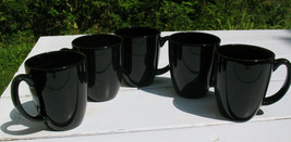 Corelle Corning Ware Stoneware Black 12 oz Coffee Tea Cup Set Of 5  Mugs - $12.99