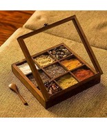 Spice Box Wooden Table Masala Dabba Containers Jars Kitchen Spoon Christ... - €34,49 EUR