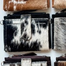 Western Cowhide Leather Wristlet Wallet Money Coins Black and White - $23.76