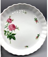 Vtg Christine Holm Ceramic Fluted Quiche Pie Dish Rose Pattern - $15.57