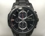 Seiko Solar Chronograph Watch Men Black V172-0AF0 100M  7.5&quot; New Capacitor - £234.90 GBP