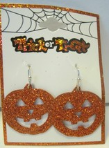 Jack o Lantern Pumpkin Pierced Earrings Halloween Autumn Orange Glitter - £9.63 GBP