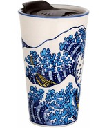 Hokusai Great Wave Mount Fuji Ceramic Travel Mug Cup 14oz With Lid Hot O... - £15.92 GBP