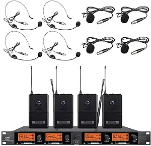 Frequency B Wireless Microphone System 4 Channel 4 Lavalier 4 Bodypacks ... - $277.99