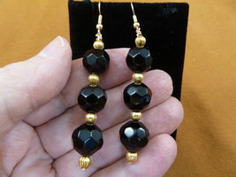 (EE-471-J) 12mm faceted Black onyx Brazil gemstone dangle gold wire earrings - £11.19 GBP