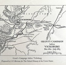 Map 1930 General Grant&#39;s Campaign Vicksburg 5.5 x 9&quot; History Ephemera DWEE2 - £15.94 GBP