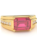 Men&#39;s Pink Tourmaline Diamond Channel Ring In Solid 14k Yellow Gold - $1,356.99 CAD