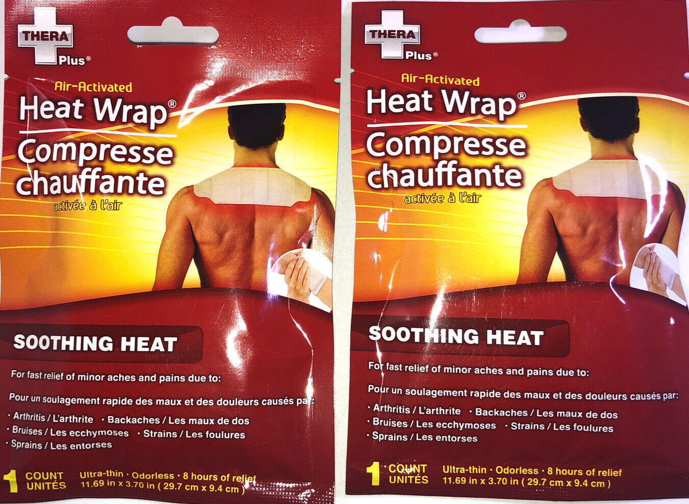 2 Pks Heat Wrap Compresses Thera Plus-For Arthritis/Backaches/Strains-SHIPN24HRS
