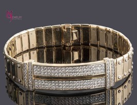 2.90 Carats Homme Id Vis Lien Diamant Bracelet 14k or Jaune Fait 54 G 20.3cm - £6,404.20 GBP