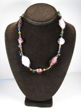 Premire Designs Art Glass Bead Necklace Vintage Purple Pink Glitter Beaded 17-20 - £26.10 GBP