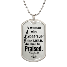 Proverbs 31 Woman of God Necklace Dog Tag Stainless Steel or 18k Gold w 24&quot; Cha - £37.92 GBP+