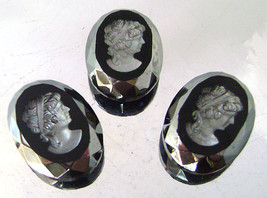 3 Vintage French Jet Intaglio Cameos Black Glass Cabochons Germany NOS - $7.00