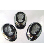 3 Vintage French Jet Intaglio Cameos Black Glass Cabochons Germany NOS - £5.59 GBP