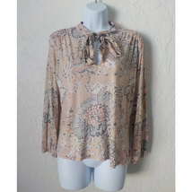 Lucky Brand Pullover Floral Pink Blouse Tie Bow V-Neck Long Sleeves Wome... - £12.56 GBP