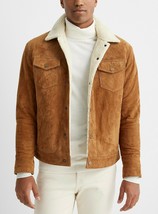 Brown Leather Shirt for Men Pure Suede Fur Lining Custom Made Size S M L XXL 3XL - £169.03 GBP