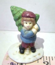 Lemax Christmas Child Boy Small Christmas Tree Bisque Figurine 1993 Vintage - £10.12 GBP