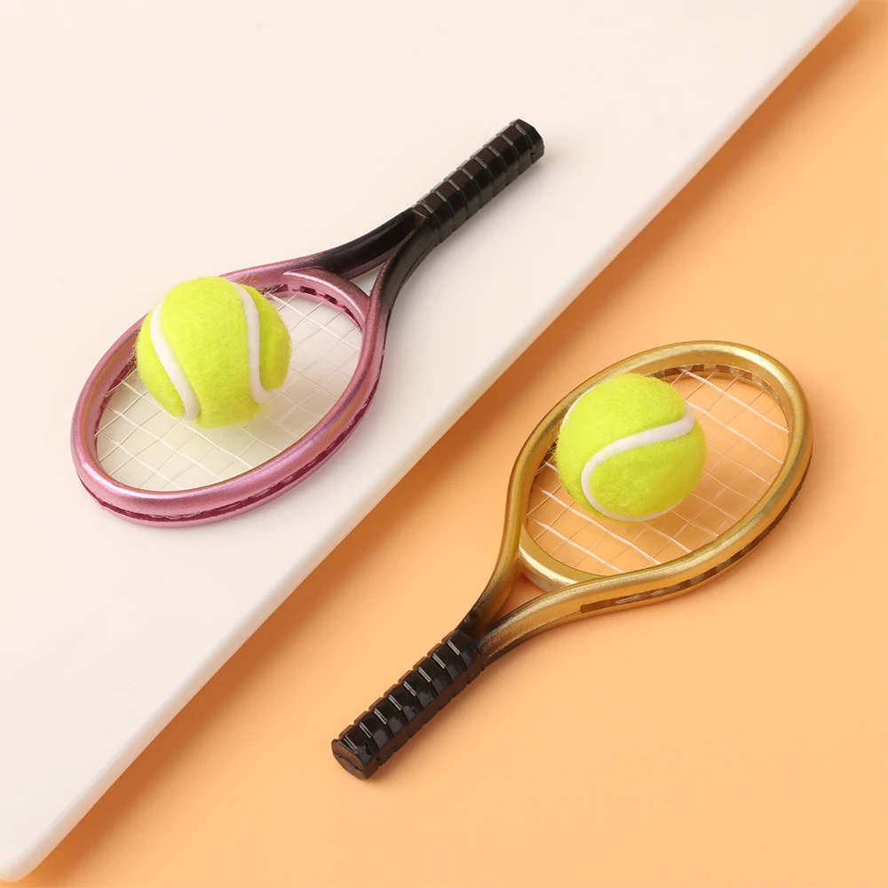 Game Fun Play Toys Plastic Mini Tennis Racket&amp;Ball 1/6 1/12 Dollhouse Accessory  - £23.32 GBP