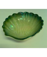 Vintage Green Iridescent Clam Shell Bowl 3 Footed 3008 Maddux of Califor... - $27.79 CAD
