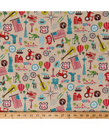 United States Landmarks Route 66 USA Tan Cotton Fabric Print by the Yard... - €9,37 EUR