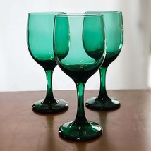 Libbey Juniper dark green stemmed wine goblets, Set of 3, Vintage - £15.64 GBP