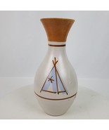 Vintage Italy Tribal Ceramic Vase ART Teepee Sun 10 Inch Tall - $26.18