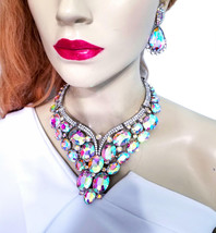 Luxury Crystal Necklace, AB Rhinestone Choker, Iridescent Pageant Jewelry, Neckl - £67.11 GBP