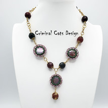 Necklace with Cranberry Mother of Pearl, Faceted Gemstone rounds  "Greek Love"
