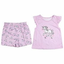 Toddler Girl&#39;s Floral Unicorn Pink Flutter Sleeve Pajama Shorts Set - $11.24